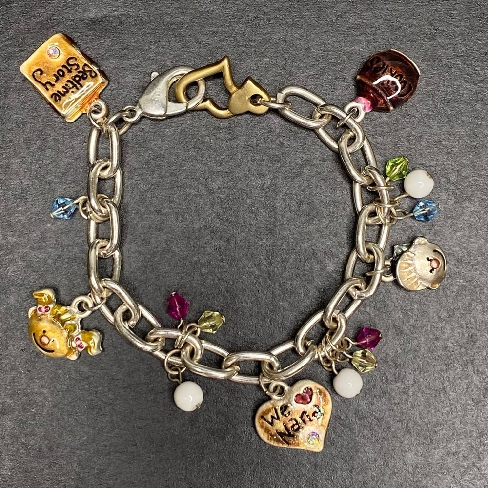 AJMC We Love Nana Charm‎ Bracelet Silver Tone Bedtime Story Cookies 7.5 Inch